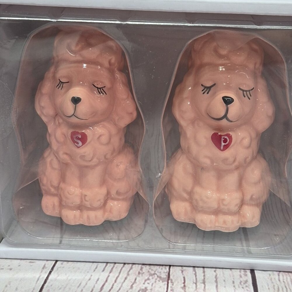 Hand Painted Pink Poodle Dog Salt and Pepper Shaker Set~ New In Box - Picture 2 of 5